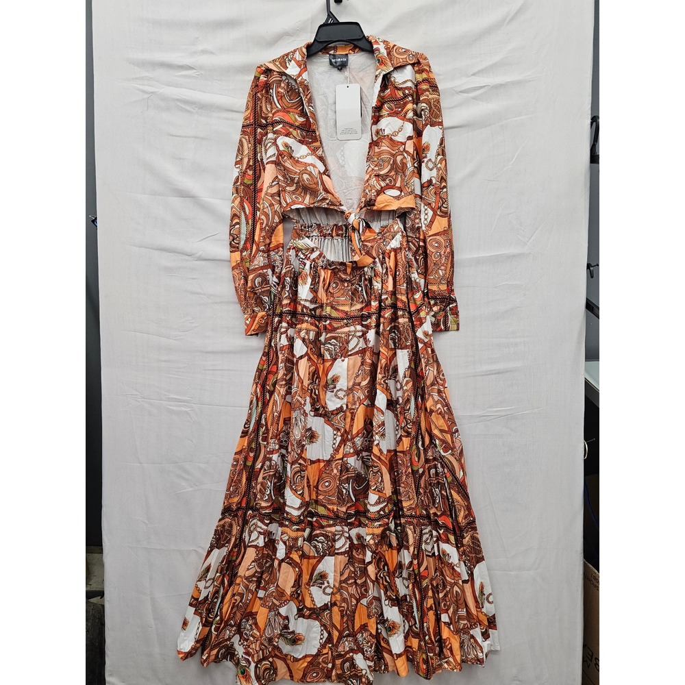 GETUBACK Womens Print Cutout Maxi Dress Orange Polyester Casual Size Small